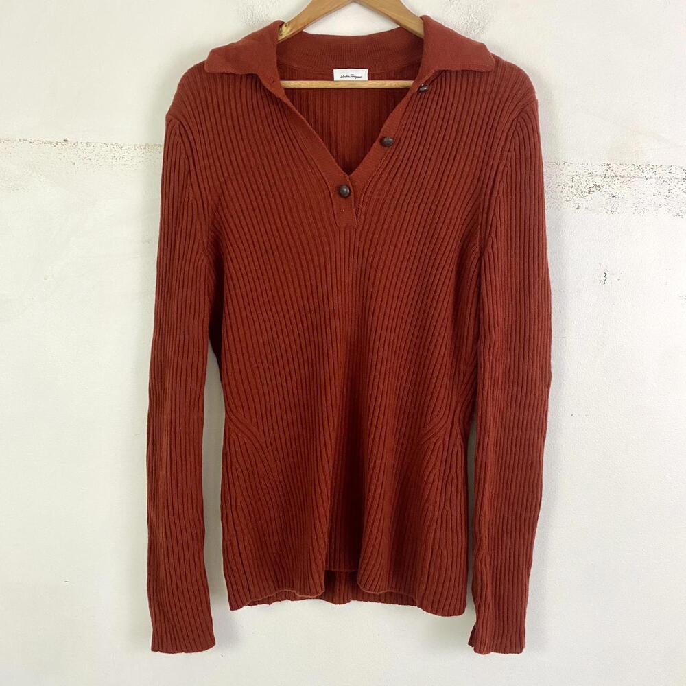SALVATORE FERRAGAMO burnt orange knit wool cashmere sweater sz XL